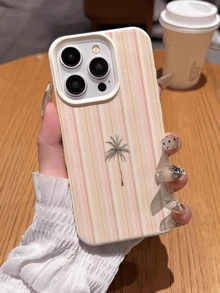 1pc White Fresh Striped Coconut Tree Personalized Minimalist Anti-Drop Soft TPU Fashion Phone Case Full Coverage Anti-Fouling Compatible With Apple 17 16 15 14 13 12 11 Pro Max Air Protective Shell - Multicolor - View 2