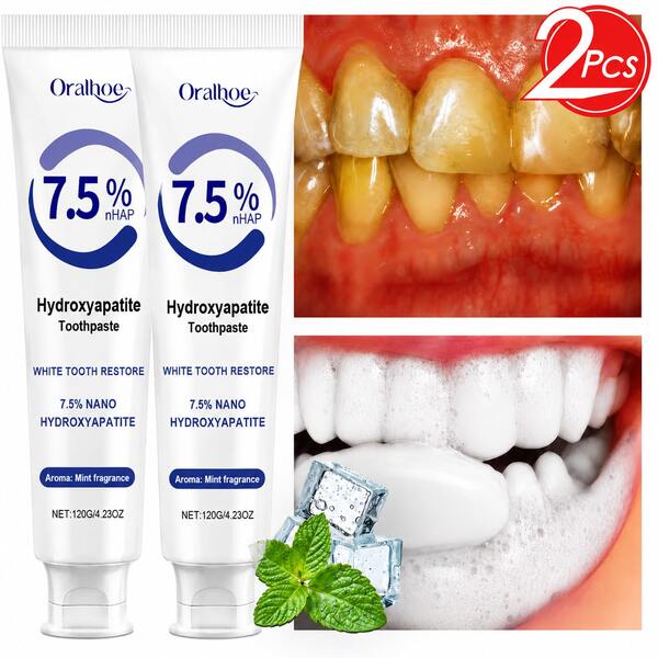 oralhoe Pasta dental blanqueadora con hidroxiapatita para la reparación del esmalte y dientes sensibles | Fórmula de menta probiótica para un aliento fresco y una eliminación profunda de manchas