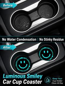 Glow In Dark Smiling Face Car Cup Holder Coaster, Non-Slip Silicone Anti-Dirt Water Isolation Drink Mat, Universal Fit Vehicle Cup Slot Washable Auto Interior Decor Cup Pad - A - View 8