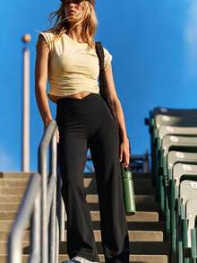 Women's Solid Color Yoga Long Loose Wide Leg Pants, Comfortable And Slimming, Suitable For Running, Fitness And Yoga - Black - View 4