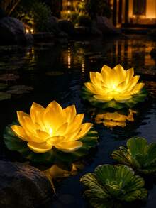 3 Colores Amarillo/Rosa/Blanco Luces Solares Flotantes de Loto, Lámparas de Flores Artificiales Realistas IP44 Impermeables, Encendido/Apagado Automático del Anochecer al Amanecer Iluminación Decorativa de Paisaje para Estanques, Piscinas, Fuentes, Acuarios, Jardines, Patios, Bodas & Decoración de Agua - Multicolor - Ver 13
