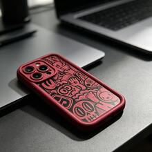 1件黑色全螢幕可愛卡通怪獸Q版簡單骷髏萬聖節幽靈個性化簡約純色酒紅啞光紅色鏡框階梯設計全包防摔軟殼手機殼，[國際版非本地版]適用於Android/GALAXY/A/S/FE/PLUS/ULTRA/PRO/NOTE/POCO/X/Transsion/HOT/PLAY/SPARK/POP/SMART/RENO/Honor/E/G - 彩色 - 查看 4