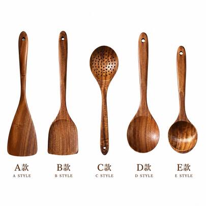 5-Piece Teak Wooden Spoons For Cooking – Natural Wooden Kitchen Utensil Set For Nonstick Cookware – Heat Resistant Wood Spatula, Ladle, And Turner Set – Durable, Scratch-Free Cooking Tools For Home & Restaurant