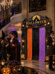 5pcs Halloween Door Decor Set, Halloween Party Entrance Arch Banner With Foil Fringe Curtain, Porch Sign Banner, Hanging Rope, Polyester Haunted House Doorway Backdrop, Suitable For Indoor/Outdoor Party Porch Yard Photo Booth Decoration - View 7
