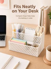 Large Capacity Honeycomb Hollow Design Desktop Organizer, Multi-Layer Multi-Compartment Office Stationery Student Desk Storage Rack, Innovative Back To School Gift, Suitable For Office Desk And Study Desk - One Size - View 7
