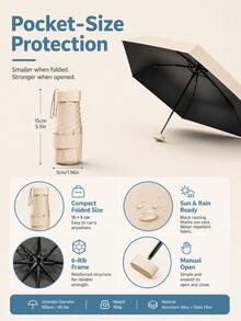 6-Fold Mini Folding Umbrella, Windproof, Sun Protection Beach Umbrella, With Protective Sleeve, Compact, Easy To Carry, Lightweight Design, Perfect For Travel, Hiking And Daily Use, Holiday And Birthday Gift, Travel Parasol - Multicolor - View 5