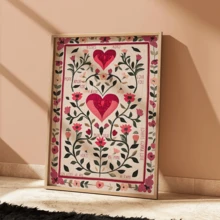 1 pieza Póster de arte de pared vintage, patrón de corazón dibujado a mano, pintura de boda del Día de San Valentín, regalo de arte de pared romántico para ella, impresión de aniversario, enmarcado o sin enmarcar, decoración de habitación/hogar, decoración de apartamento de dormitorio universitario, regalo de decoración de pared de dormitorio - A - Ver 1
