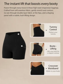 1pc Women's Seamless Lifting And Shaping Gym Shorts Black Summer Biker Shorts, Going Out - Black - View 5