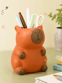 1pc Cute Cartoon Capybara Pen Holder, Personalized Creative Funny Makeup Brush Organizer, Multi-Functional Stationery Storage Rack For Pencils, Ballpoint Pens, Student Supplies Desk Office Supplies Office Accessories - Multicolor - View 3