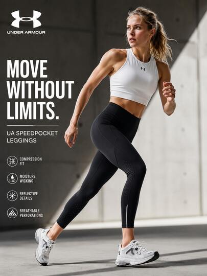 Under Armour Quần legging Pilates nữ cạp cao, chống cuộn gấu, quần thể thao lửng.