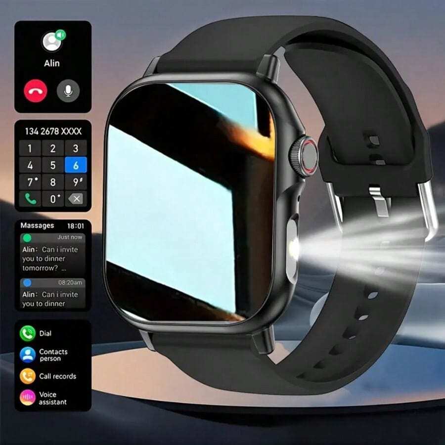 Este reloj inteligente unisex popular cuenta con las siguientes funciones: respuesta de llamadas, alertas de mensajes, control de música, obturador de cámara remoto, conteo de pasos, seguimiento de calorías, múltiples modos deportivos, reloj despertador, notificaciones de llamadas entrantes y mensajes, compatible con sistemas Android e iOS. - Multicolor - Ver 1