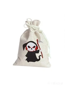 3pcs New Halloween Burlap Drawstring Pouch Bags For Cookies And Candy Storage, Halloween Gift Decoration Drawstring Bags - Style 1 - View 19