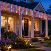 2pcs Solar Powered Multi-Color Icicle Lights, Outdoor Hanging Curtain String Lights, 8 Flashing Modes, Solar LED Decorative Lights, Suitable For Garden, Patio, Balcony, Eaves, Party, Holiday, Home Decor - Multi-color light - View 4