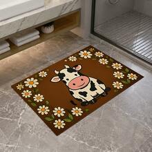 1pc Dark Brown Background White Daisy Surrounded Cartoon Cow Doormat, Farmhouse Childlike Pastoral Style Flannel Material Rectangular Rug, High-Definition Print Fine Edge Locking Anti-Slip Absorbent Foot Mat, Suitable For Entryway, Kitchen, Dining Room, Bathroom, Hallway, Balcony, Bedroom Home Decor - Multicolor - View 13