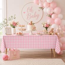 YOOTEEN 2 Pack Pink & White Plaid Tablecloths, 54 X 108 Inches, Disposable Party Picnic Tablecloths, Splash-Proof Plastic Plaid Tablecloths, Suitable For Camping Decor, Party Gifts, Christmas Party Tablecloths, Halloween, Mother's Day, Graduation Ceremony And Other Occasions - Pink - View 1
