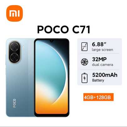 Xiaomi POCO C71 グローバル版スマートフォン 強力なオクタコアプロセッサ 12nmプロセス 32MP AIデュアルカメラ 没入感のある6.88インチディスプレイ 大容量5200mAh (Typ) バッテリー 15W急速充電対応 安全な指紋認証と顔認証 メモリ拡張対応: 3GBから6GB、4GBから8GB Android 15 32MPメインカメラ 最大120Hzリフレッシュレート