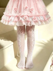 1pc Girls/Toddlers Spring/Summer White Tights, Elegant Rose Flower Pattern Decor, Fashionable Sweet Soft Lightweight Dance Stockings, Versatile Comfortable Breathable Leggings, Suitable For /Wedding/Performance/Dance Practice - White - View 6