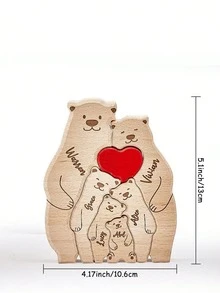 Personalized Wooden Bear Family Name Puzzle, Custom Engraved Interlocking Keepsake For Living Room Or Entryway Display, Decorative Home Ornament, Christmas Or Anniversary Gift For Parents And Grandparents - Cute Bear 2 - View 4