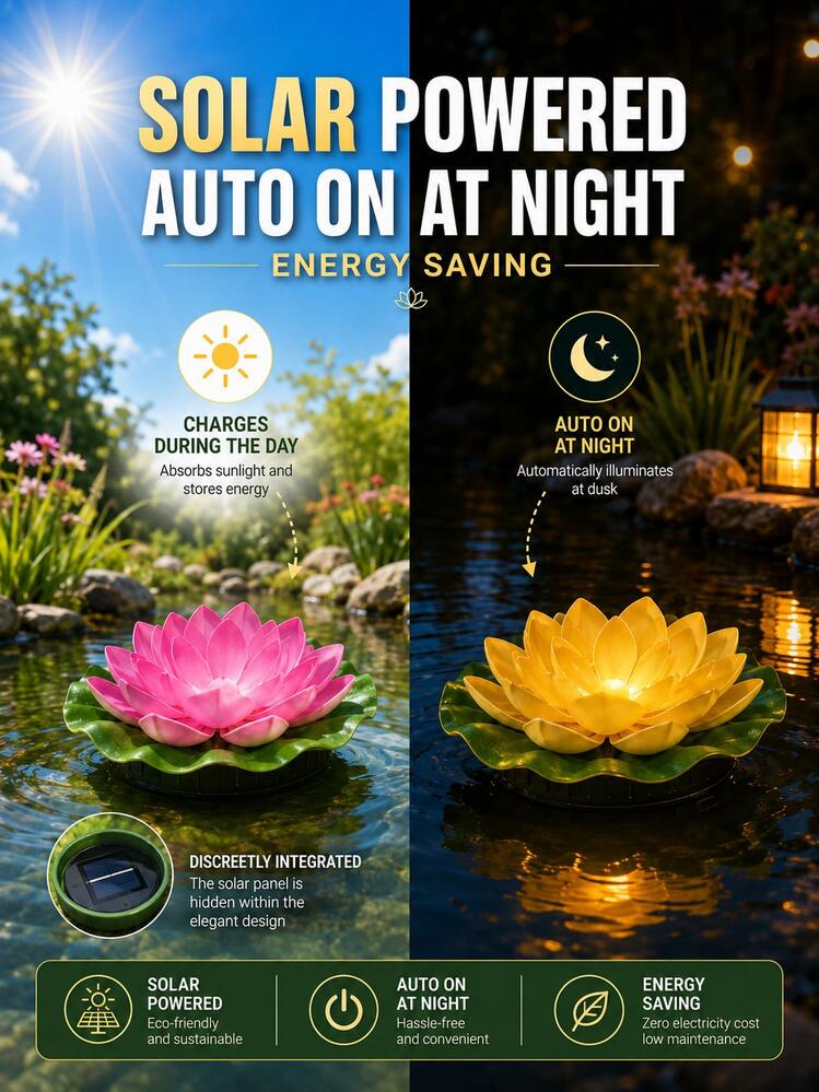 3 Colores Amarillo/Rosa/Blanco Luces Solares Flotantes de Loto, Lámparas de Flores Artificiales Realistas IP44 Impermeables, Encendido/Apagado Automático del Anochecer al Amanecer Iluminación Decorativa de Paisaje para Estanques, Piscinas, Fuentes, Acuarios, Jardines, Patios, Bodas & Decoración de Agua - Multicolor - Añade 5