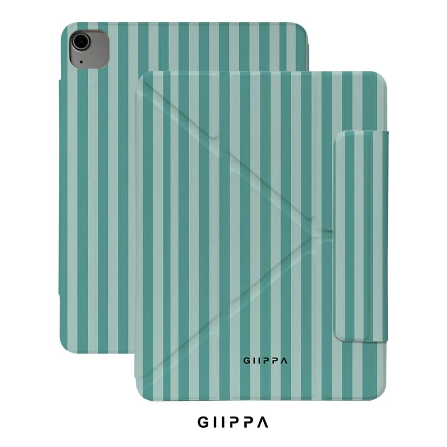 GIIPPA 1件 薄荷綠與鼠尾草綠條紋 Y 型折疊磁吸平板保護殼,PU 皮革外層搭配硬質壓克力防彎背板,無筆槽,多角度支架,自動休眠/喚醒,適合辦公與日常使用,相容 iPad Mini 6/7、Air 2/3/4/5/11/13" (M2/M3 2024-2025)、5/6/7/8/9/10/11代、Pro 10.5/11/12.9" (2017-2025),Summer Obal Na 保護殼,11 A16 保護殼,保護套 - 多色11 - 查看 1