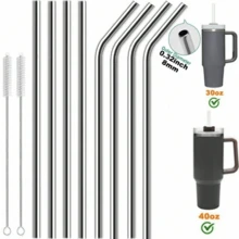 1/2/3 Stück wiederverwendbare 6mm extra lange 20cm polierte Edelstahlstrohhalme mit Reinigungsbürste, geeignet für 30/40oz isolierte Becher, Halloween Weihnachten Ostern Thanksgiving Party Trinkgefäße - Übersicht 3