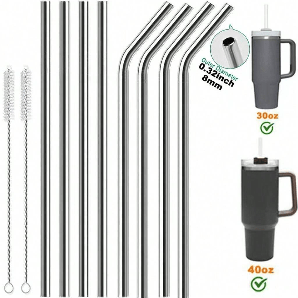 1/2/3 ống hút inox bóng 6mm siêu dài 20cm tái sử dụng kèm cọ vệ sinh, phù hợp cho ly giữ nhiệt 30/40oz, đồ uống tiệc Halloween Giáng sinh Phục sinh Lễ Tạ ơn
