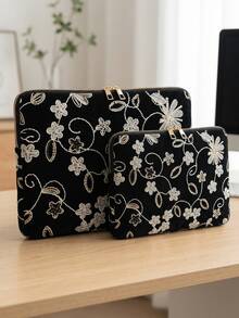 1pc Portable Computer Bag, Embroidered Floral Pattern Multi Size Laptop And Tablet Storage And Organizing Bag, Fashionable Digital Storage Bag, Suitable For Outdoor Use And Travel Essentials - Multicolor - View 6