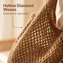 Large Capacity Hollow Knitted Tote Bag, Women's Lightweight Breathable Solid Color Woven Handbag, Suitable For Beach Travel Holiday Vacation Essentials - Brown - View 7