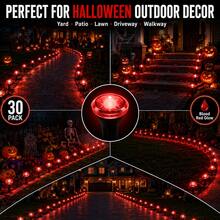 30 Pack Red Solar Lights Outdoor Waterproof, 8 Modes Auto On/Off IP65 Solar Garden Lights, Spooky Blood Red Pathway Lights For Halloween Yard Patio Lawn Driveway Walkway Decor - 紅燈 - 查看 6