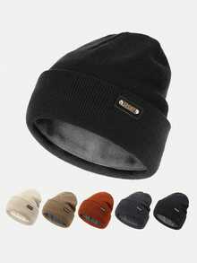 1pc Men Black Solid Thermal Lined Thick Knit Beanie Hat, Casual Pullover Cap Suitable For Daily Outdoor Use To Keep Warm In Extremely Cold Weather Fall Outfit - Multicolor - View 12