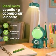 Multifunction LED Desk Lamp For Kids, Astronaut USB Night Light, With Pencil Sharpener, 2 Lighting Modes, Suitable For Study And Work - Green - View 2