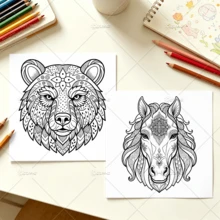 Sách tô màu Calmness Patterns cho người lớn và trẻ em, các trang vẽ mandala động vật phong cách Boho giúp giảm căng thẳng, nét đậm dễ tô, bao gồm các họa tiết và mandala dễ thương thoải mái, quà tặng Ngày của Mẹ, đồ dùng tựu trường - Họa tiết mandala động vật - Xem 9