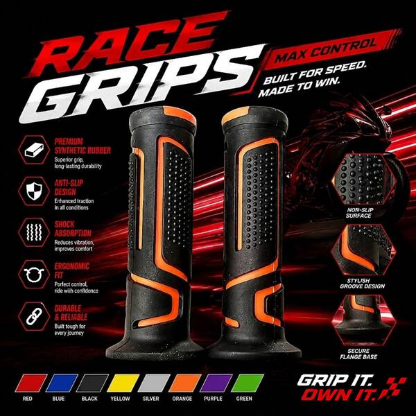 Universal Motorcycle Handlebar Grips | Non-Slip Rubber Gel 7/8" 22mm 24mm Handlebar Grips | Orange Modified Handlebar Grips Suitable For Suzuki Kawasaki Off-Road Motorcycles And Racing