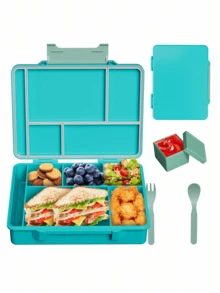 Cute Pink Bento Box Set With Spoon, Fork And Sauce Container, Multi-Compartment Leak-Proof Large Capacity Food Container, Suitable For School Cafeteria Picnic Portion Control Box, Back To School Gift - Multicolor - View 3