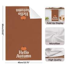 2件裝復古暖咖啡色Hello Autumn南瓜圖案廚房抹布，40*60cm柔軟超細纖維材質茶巾，適用於居家廚房、餐廳、戶外露營桌面清潔、洗碗布、手巾配件，節日禮物 - 彩色 - 查看 3