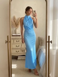 Conjunto de verano para mujer, vestido de noche formal elegante con curvas para mujer, vestido de noche elegante, ropa de verano para mujer, ropa de otoño para mujer para fiesta y boda - Celeste - Ver 5