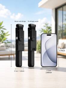 Trípode selfie extensible todo en uno con control remoto Bluetooth, rotación de 360° + cambio de pantalla horizontal/vertical, plegable y ligero, adecuado para viajes, transmisión en vivo, fotos grupales, opcional con luz de relleno o sin luz de relleno - Unitalla - Ver 3