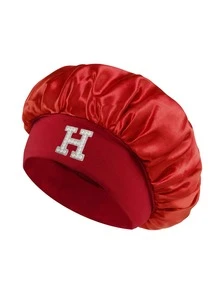 1pc Pearl Letter Print Satin Sleep Cap, Elastic Wide Band, Silky Hair Protection Cap, Suitable For Women's Night Sleep, Travel And Daily Hair Care - Multicolor - View 99