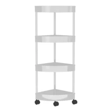 4-Tier White PP Plastic Corner Storage Rack With Detachable Wheels, Stable Floor Standing Multifunctional Organizer For Kitchen Bathroom Sundries Storage - View 4