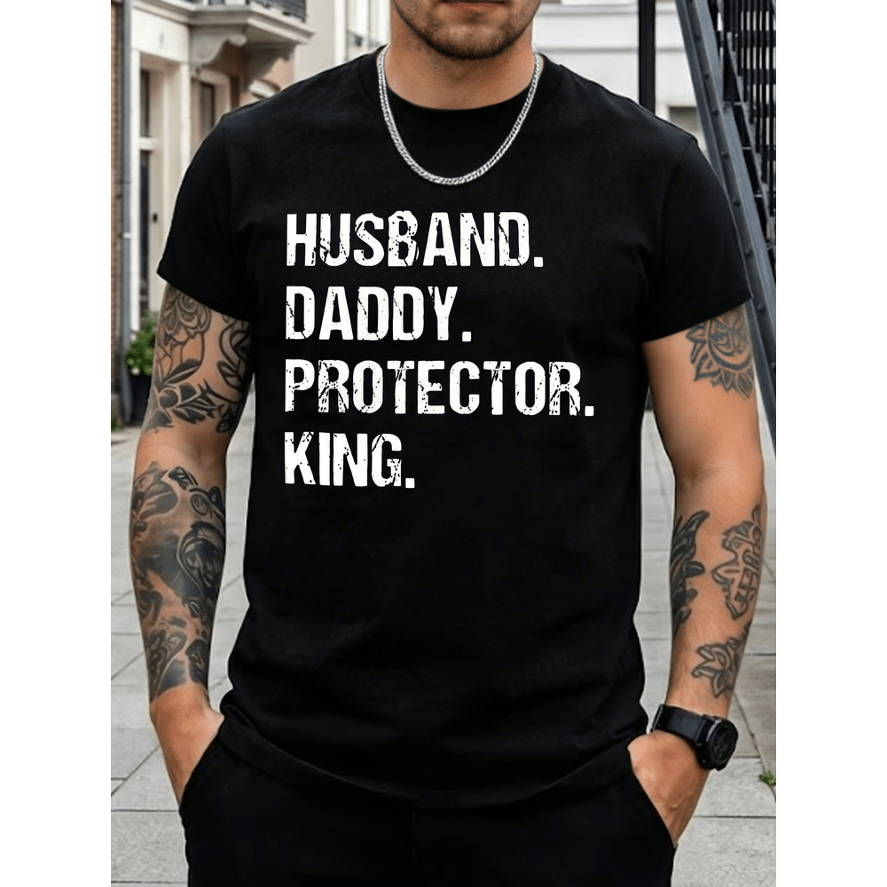 1 Pc Men's Clothing Letter Slogan Printed Black Cotton Tshirt, Casual Crew Neck Summer Top, Unisex Style, Plus Size 5XL, Summer Wear