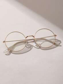 1 Pair Men's Metal Round Transparent Glasses, Modern Minimalist Style, Suitable For Holiday Gifts, Daily Life And Office Wear - 金色 - 查看 2