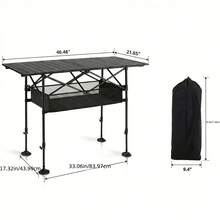 AORAN Portable Height-Adjustable Folding Table With Storage Bag, Camping BBQ Folding Table, Picnic BBQ Table, Simple Style, Sturdy And Durable And Easy To Operate, Portable Camping Equipment, Outdoor Picnic, For Outdoor Cooking, P - 黑色46.4in - 查看 10