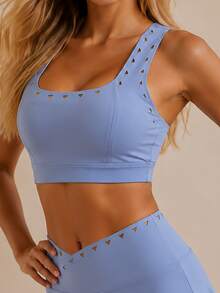 ATTRACO Women's Solid Color Hollow Out Casual Daily Sports Bra Fall - Baby Blue - View 1