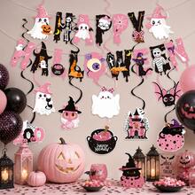 Pink Cute Halloween Bunting Spiral Hanging Decor Ghost Bat Black Cat Pumpkin Children Party Decoration - Multicolor - View 5
