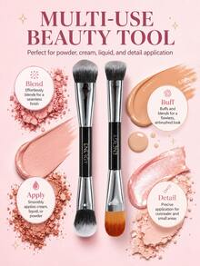 ENERGY Dual-Ended Makeup Brush Set, Portable Face Makeup Brushes With Storage Bag For Foundation Concealer Blush Powder - Black - View 7