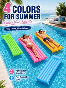 1pc Solid Inflatable Pool Float Mattress, Lightweight PVC Air Bed Lounger With Pillow For Beach, Pool & Vacation - D - View 6