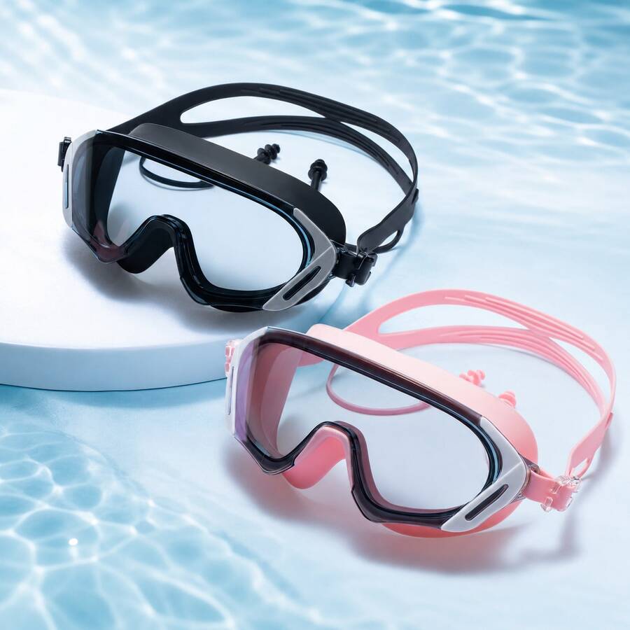 High Definition Anti-Fog Adult Swimming Goggles, Wide Field Of View Professional Training Swim Glasses For Men And Women, Adjustable Silicone Strap Comfortable Fit Swimming Gear - Black - View 1