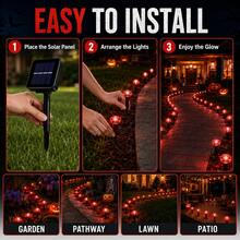 30 Pack Red Solar Lights Outdoor Waterproof, 8 Modes Auto On/Off IP65 Solar Garden Lights, Spooky Blood Red Pathway Lights For Halloween Yard Patio Lawn Driveway Walkway Decor - 紅燈 - 查看 11