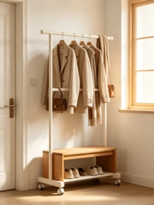 1 pieza Perchero móvil con ruedas universales, disponible en estilos de una capa y dos capas, una unidad de almacenamiento, secado y estantería para ropa utilizada en balcones del hogar. - Blanco - Ver 9