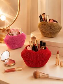 Soporte para brochas de maquillaje con forma de labios brillante, caja de almacenamiento de cosméticos con forma de labios con cristales, organizador de tocador estético, adecuado para brochas de maquillaje, bolígrafos y cosméticos, regalo ideal para entusiastas del maquillaje, dormitorio, baño, organizador de cabello - Ver 9
